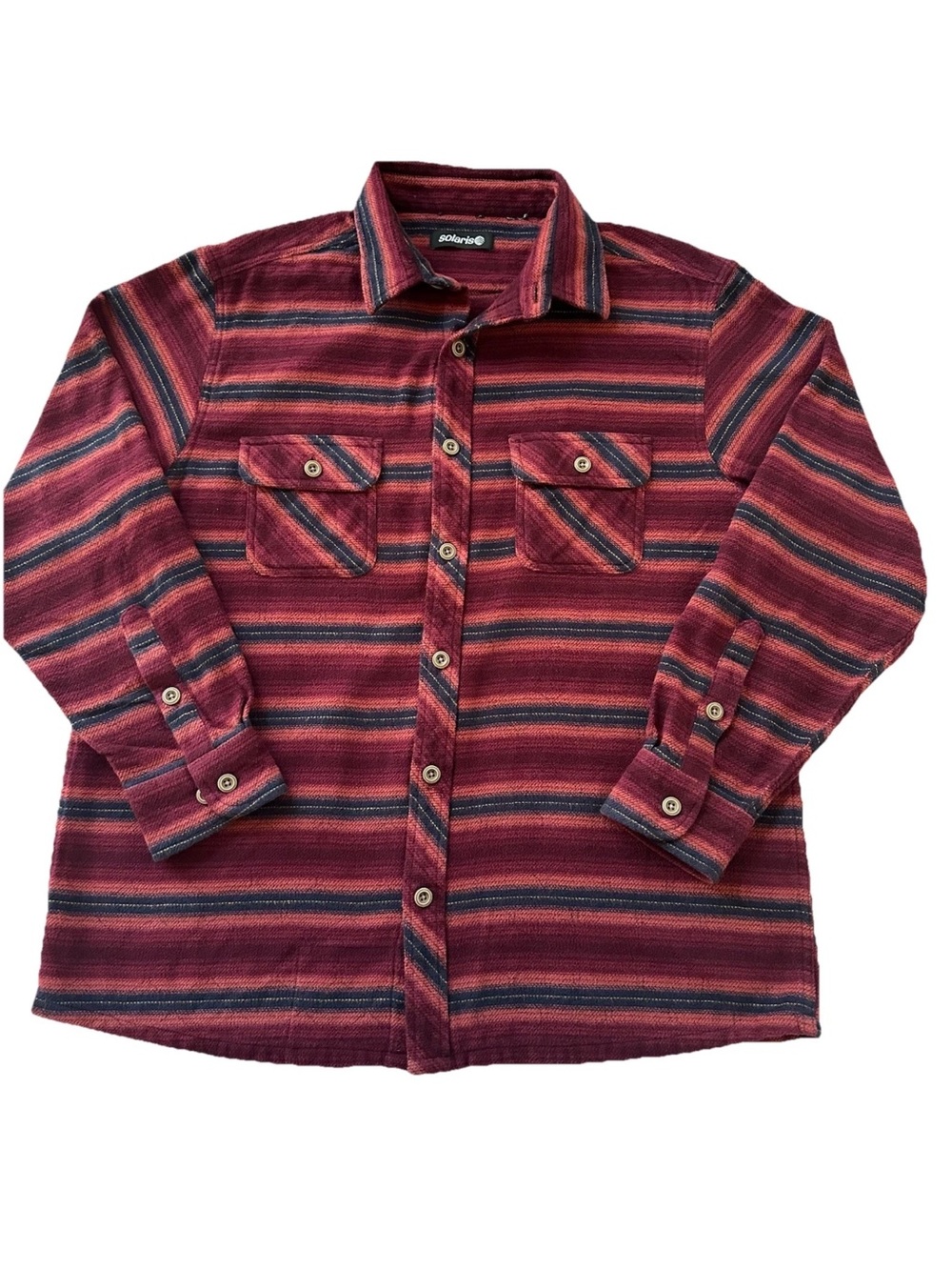 Solaris Heavyweight Quilted Flannel Jacket-XL* Striped Maroon Gorpcore Grunge